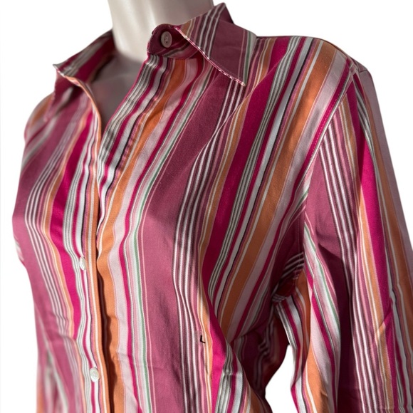 The Limited Women's Long Sleeve Button-Up Top - Pink-Orange Stripe, Large NEW - Picture 4 of 11